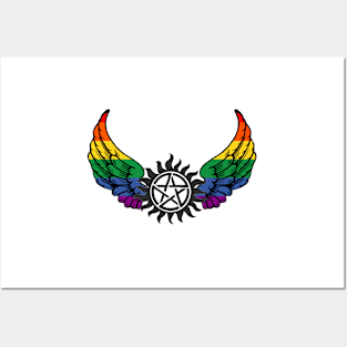 supernatural antipossession tattoo and rainbow wings castiel Posters and Art